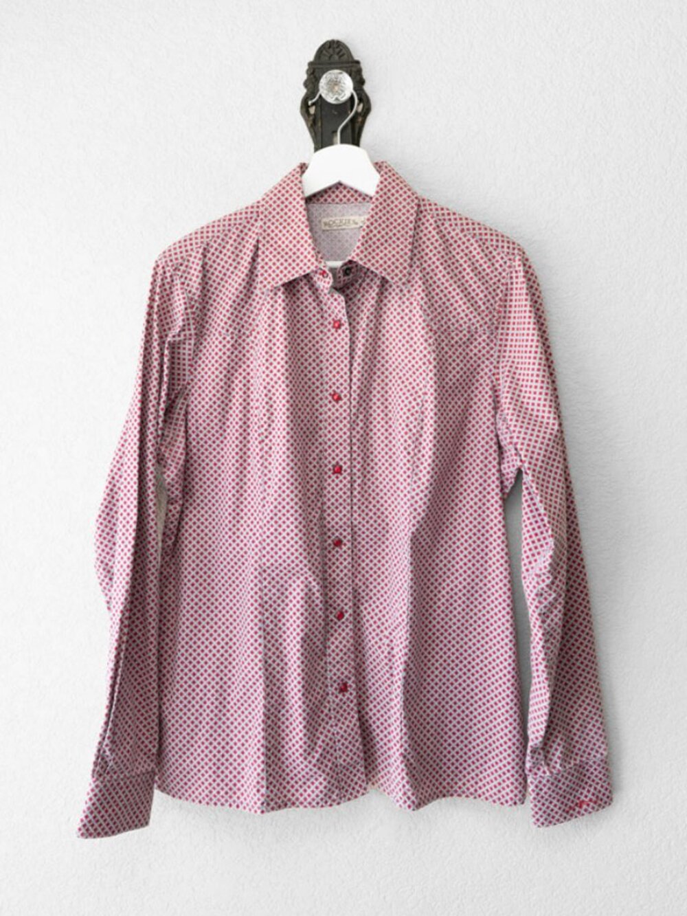 Rockies Polka Dot Snap Button Shirt L Red Gray Western Rodeo Cowgirl Cotton